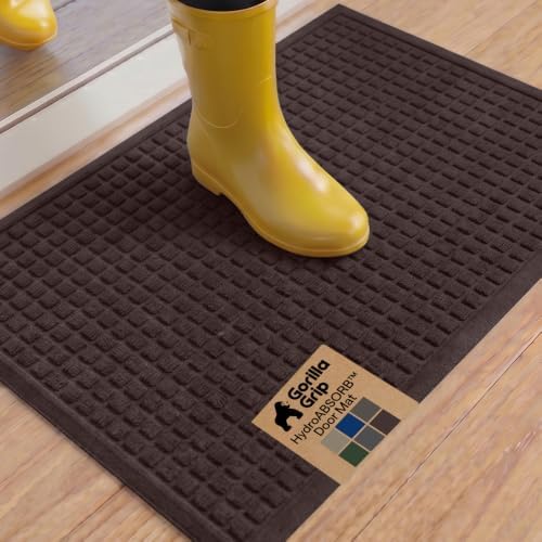 GORILLA GRIP® HydroABSORB Door Mat for Indoor Outdoor Use, 35x23 Coffee