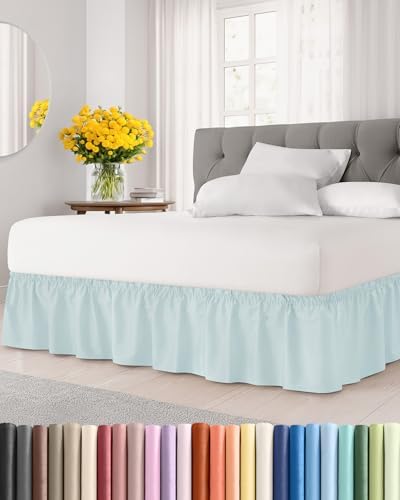 CGK Wrap Around Dust Ruffle Bed Skirt - Full Size, 16" Inch, Ice Blue