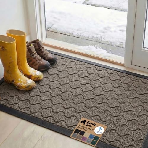 GORILLA GRIP WeatherMAX Door Mat, Indoor Outdoor, 58x34, Beige Quatrefoil