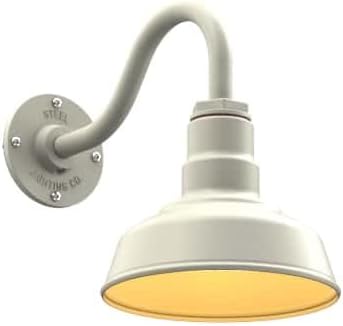 Steel Lighting Co. Hawthorne Barn Light | Outdoor Wall Mounted | 8 inch Dome | 11" Gooseneck | Small Farmhouse Light Made in America | Cream Exterior/Brass Interior
