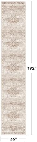 Hazo Haus Beige Boho 3x16 Extra Long Runner Rug for Hallway, Washable Large Kitchen Floor Rug, Non-Slip Stain & Fade Resistant, Vintage Charming Geometric Floral Décor (3x16 Beige/Latte) - Image 2