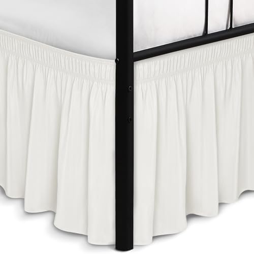 Wrap Around Queen Size Bed Skirt Split Corner 15" Drop-Elastic Dust Ruffle by Biscaynebay
