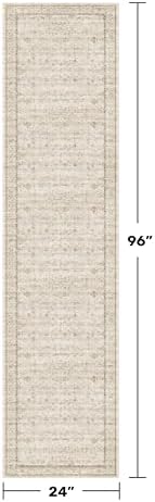 Washable 2x8 Runner Rugs for Hallway Non Slip, Stain Resistant Farmhouse Kitchen Rugs, Geometric Floral Indoor Floor Mats for Entryway, Vintage Beige Home Décor, Low Pile & Soft Carpet - Image 2