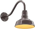Steel Lighting Co. Hawthorne Barn Light | Outdoor Wall Mounted | 8 inch Dome | 16" Gooseneck | Small Farmhouse Light Made in America | Dark Bronze Exterior/Brass Interior