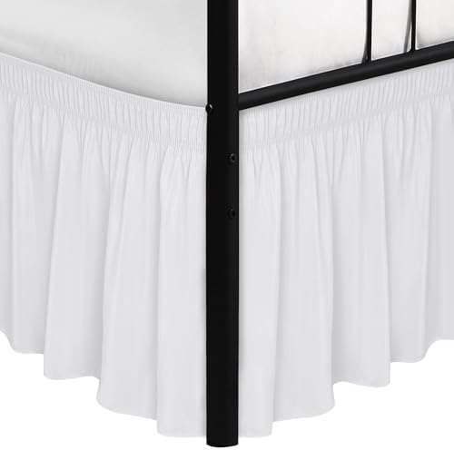Wrap Around Queen Size Bed Skirt Split Corner 12" Drop-Elastic Dust Ruffle by Biscaynebay