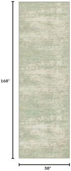 2.6x14 Washable Runner Rug:Modern Abstract Soft Carpet Green Cream - Image 2