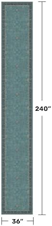 Hazo Haus Boho 3x20 Extra Long Hallway Runner Rug - Non Slip Waterproof Kitchen Floor Mat - Modern Teal Green Eclectic Floral Design Décor - Image 2