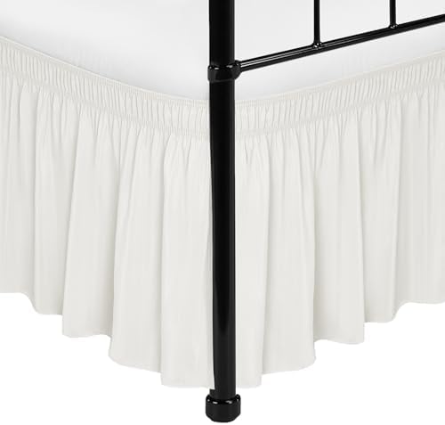 Wrap Around Bed Skirt Split Corners Twin & Twin XL-Dorm Elastic Dust Ruffle by Biscaynebay