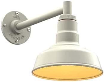 Steel Lighting Co. Hawthorne Barn Light | Outdoor Wall Mounted | 8 inch Dome | 11" Straight Arm | Small Farmhouse Light Made in America | Cream Exterior/Brass Interior