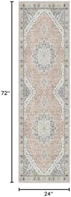 Madane Washable Runner Rug 2x6 Runners for Hallways Non Slip, Pink/Gray - Image 2