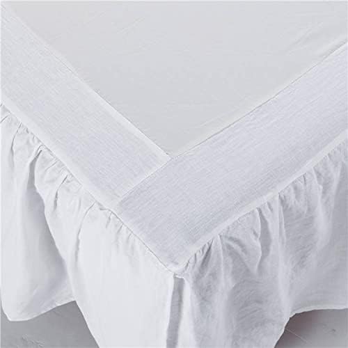 MEADOW PARK Washed French Linen Bed Skirt, Dust Ruffl, Twin Size 39" W x 75" L, Drop 16", Super Soft, Ruffle Style, White Color