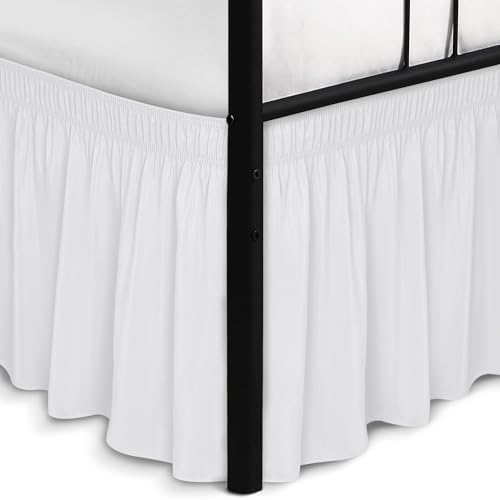 Wrap Around Bed Skirt Split Corners Twin & Twin XL-Dorm Elastic Dust Ruffle by Biscaynebay