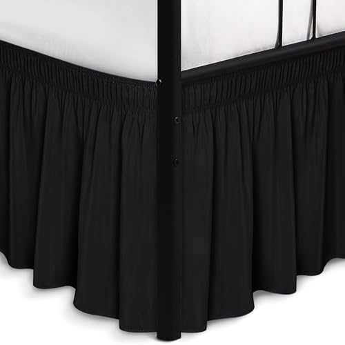Wrap Around Bed Skirt Split Corners Twin & Twin XL-Dorm Elastic Dust Ruffle by Biscaynebay