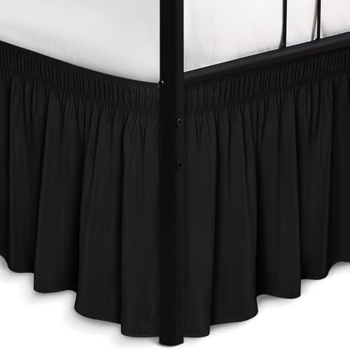 Wrap Around Full Size Bed Skirt Split Corners 14" Drop-Elastic Dust Ruffle by Biscaynebay