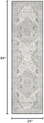 Madane Kitchen Runner Rug 2x7 with Rubber Backing Non Slip, Ivory/Brown - Image 2