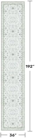 Hazo Haus Oushak 3x16 Wide Hallway Runner Rug - Vintage Turkish Floral, Washable Low Pile Non Slip 16ft Extra Long Runners for Large Kitchen, Hall Way - Light Blue and Green Décor - Image 2