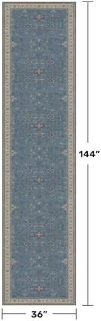 Vintage 3x12 Long Hallway Runner Rug - Blue Boho 3x12 Kitchen Floor Mat, Washable Low Pile Thin Carpet for Bedroom Bedside, Modern Eclectic Boho Design Décor - Image 2