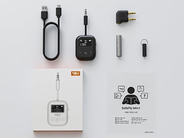 1Mii SafeFly Min+ Bluetooth Transmitter and Receiver,Bluetooth Adapter for Airplane, Supports to 2 AirPods/Headphones,Use with Any 3.5mm Jack on Airplanes, Gym, TVs, Car, Home, Boat(White)