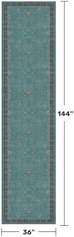 Vintage 3x12 Long Hallway Runner Rug - Teal Boho 3x12 Kitchen Floor Mat, Low Pile Thin Carpet for Bedroom Bedside, Washable Modern Eclectic Boho Design Décor - Image 2