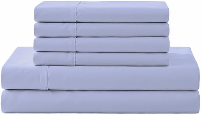 Linen Home 100% Cotton Percale Sheet Set, Full Size, Baby Blue, Deep Pocket, 6 Pieces Set - 1 Flat, 1 Deep Pocket Fitted Sheet and 4 Pillowcases, Crisp Cool and Strong Bed Linen