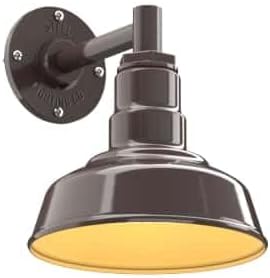 Steel Lighting Co. Hawthorne Barn Light | Outdoor Wall Mounted | 8 inch Dome | 6" Straight Arm | Small Farmhouse Light Made in America | Dark Bronze Exterior/Brass Interior