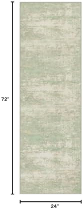 2x6 Washable Runner Rug：Modern Abstract Soft Carpet Green Cream - Image 2