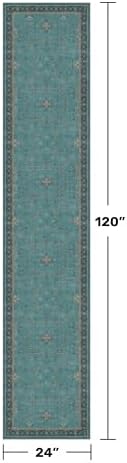 Boho 2x10 Extra Long Runner Rugs for Hallways - Machine Washable for Entryway Indoor, Stain Resistant Runner Rug for Kitchen - Non Slip with Rubber Backing, Teal Low Pile & Soft Carpet - Image 2