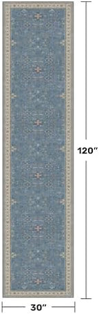 Boho 2'6"x10' Wide Runner Rugs for Hallway Non Skid- 10ft Light Blue Washable Non Slip Long Entryway Rug, Low Pile Geometric Floral Indoor Décor - Image 2