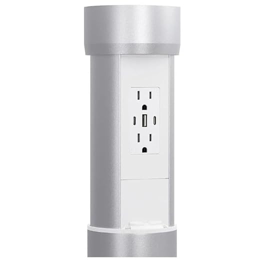 Kitchen Countertop Hidden Power Outlet w/USB, Motorized Pop Up, Custom Top Compatible (Silver, 15 Amp)