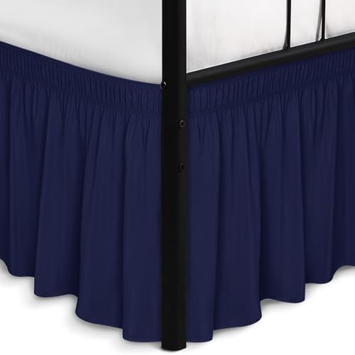 Wrap Around Queen Size Bed Skirt Split Corner 17" Drop-Elastic Dust Ruffle by Biscaynebay