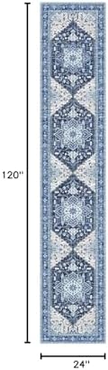 Yamaziot Washable Runner Rug, 2x10 Non-Slip Boho Vintage Hallway Rug Runner with Rubber Backing, Stain Resistant & Low Pile Faux Wool Distressed Carpet Runner for Kitchen, Laundry, Entrance, Blue - Image 2