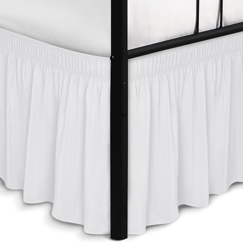 Wrap Around Queen Size Bed Skirt Split Corner 18" Drop-Elastic Dust Ruffle by Biscaynebay