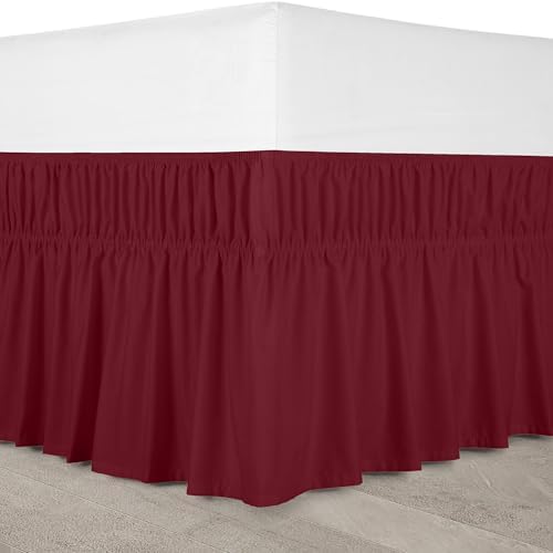 Wrap Around Full Bed Skirt, Easy Fit Elastic Belt, 16 Inch Drop, Burgundy - Image 3
