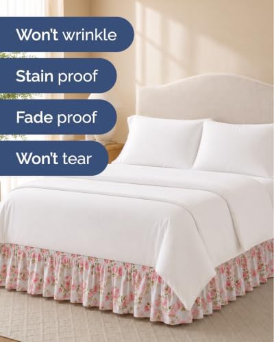 CGK Wrap Around Dust Ruffle Bed Skirt - Queen Size, 15" Inch, Bloom - Image 5