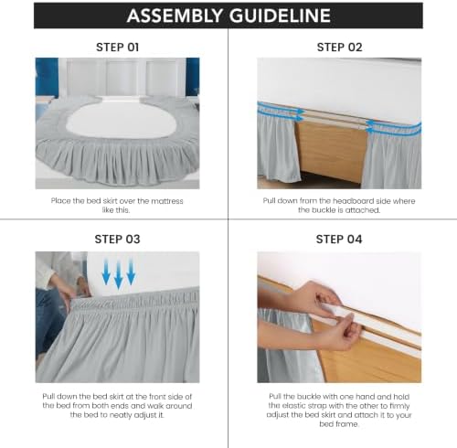 Wrap Around Queen Bed Skirt, Easy Fit Elastic Belt, 16Inch Drop, Light Grey - Image 4