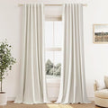 Guken Extra Long 100% Blackout Linen Curtains 124 Inches for Bedroom Cream by Guken