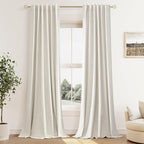 Guken Extra Long 100% Blackout Linen Curtains 124 Inches for Bedroom Cream by Guken