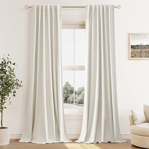 Guken Extra Long 100% Blackout Linen Curtains 124 Inches for Bedroom Cream by Guken