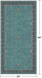 2x4 Washable Teal Throw Rugs for Entryway Indoor - Washable Non Slip Kitchen Rug, Boho Floral Small Carpet for Bathroom, Powder Room, Non Slip Low Pile Stain & Fade Resistant Indoor Décor - Image 2