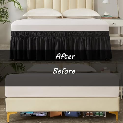 MEILA Wrap Around Elastic Bed Skirt for Queen & King Beds, 12" Drop, Black - Image 5