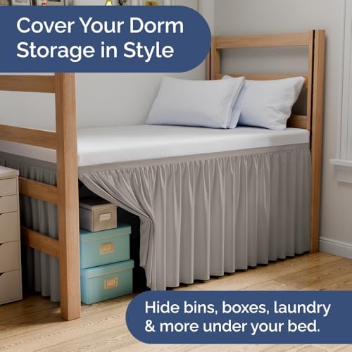 CGK Linens Dorm Room Bed Skirt Full XL - Dorm Essentials - 34" Light Grey - Image 5