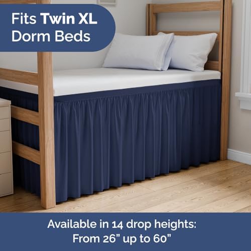 CGK Linens Dorm Room Bed Skirt Full XL - Dorm Essentials - 32" Navy Blue - Image 2