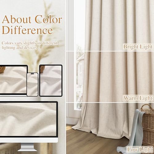 Guken 100% Blackout Linen Curtains 90 Inch Long 2 Panels Cream Beige - Image 7