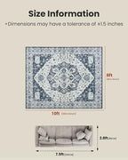 Amada Large 8x10 Washable Area Rug for Living Room, Navy/Blue,Vintage Style - Image 2