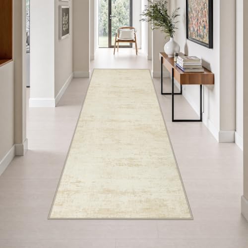 3x10 Washable Runner Rug：Modern Abstract Kitchen Soft Carpet Beige by FXRHLP