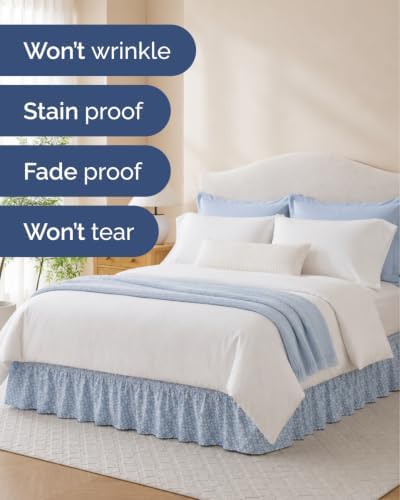 CGK Wrap Around Dust Ruffle Bed Skirt - Queen Size, 15" Inch, Blue Meadow - Image 5