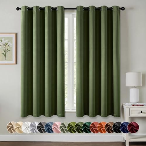 MIULEE Blackout Curtains for Bedroom 2 Panels 50 x 63 Inch Long Olive Green by MIULEE