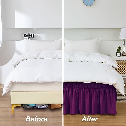 MEILA Wrap Around Elastic Bed Skirt for Twin & Full Beds, 14" Drop, Purple - Image 5