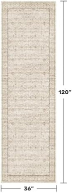 Beige 3x10 Washable Long Hallway Runner Rug Non Slip, Stain & Fade Resistant Farmhouse Kitchen Rug, Neutral Traditional Home Décor, Low Pile Non-Shedding Stain Resistant Oriental Carpet - Image 2