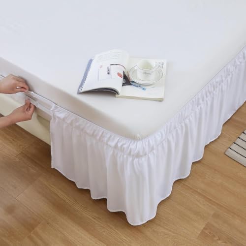 MEILA Wrap Around Elastic Bed Skirt for Twin & Full Beds, 12" Drop, White - Image 3